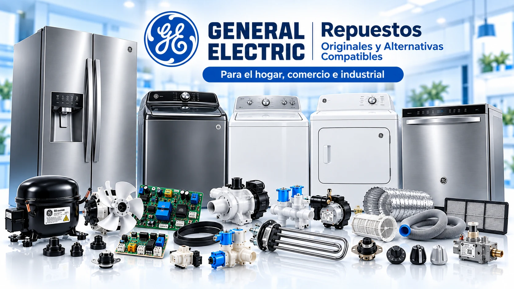 Línea de electrodomésticos General Electric: refrigeradores, lavadoras, secadoras y lavavajillas