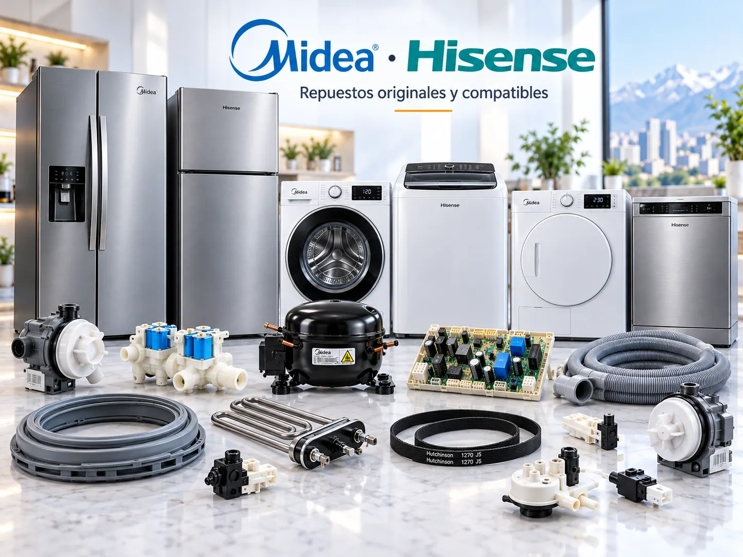 Línea de electrodomésticos Midea y Hisense: refrigeradores, lavadoras, secadoras y lavavajillas