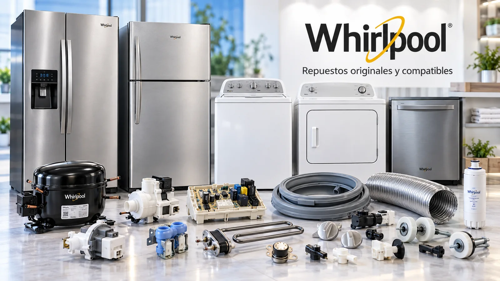 Línea de electrodomésticos Whirlpool: refrigeradores, lavadoras, secadoras y lavavajillas